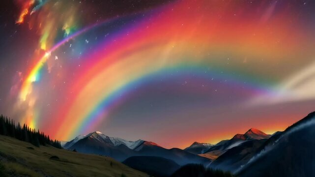 rare circumhorizontal arc glowing vibrantly above a lush valley