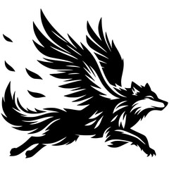 Silhouette of a winged wolf