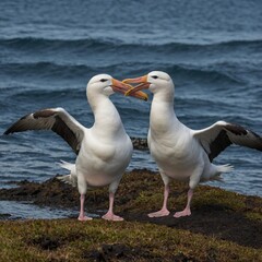 Obraz premium A pair of albatrosses performing a courtship dance.