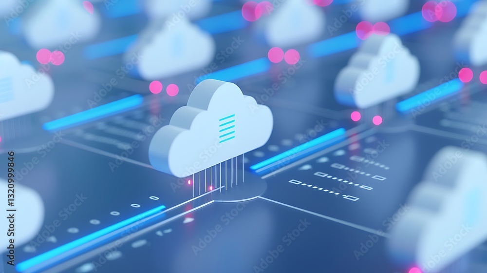 Poster abstract cloud computing concept with data transfer and digital technology visual representation
