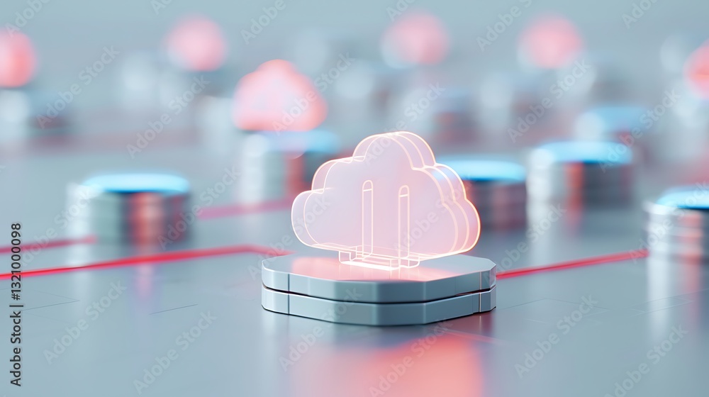 Aufkleber abstract digital cloud storage concept with glowing icons and interconnected nodes in futuristic des