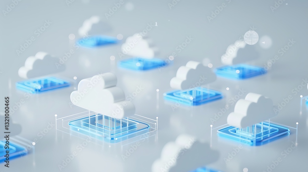 Poster abstract representation of cloud computing technology with digital elements and modern design in a m