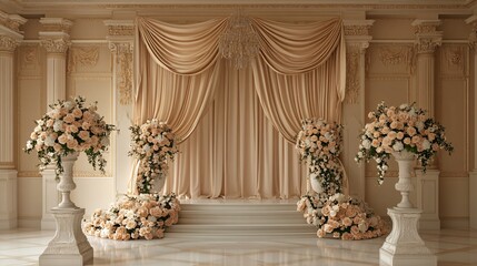 A Formal Stage Decorated Beautifully With Elegant Floral Arrangements