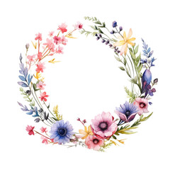 Obraz premium Floral Watercolor Wreath with Transparent Background