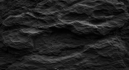 Fototapeta premium Black white rock background. Dark gray stone texture. Mountain surface close-up