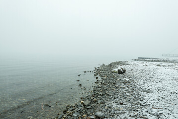 snowy landscape of the village of Argegno, Como province