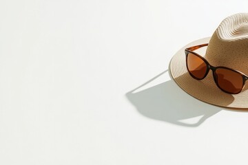 Sun hat and stylish sunglasses create chic summer vibe with soft