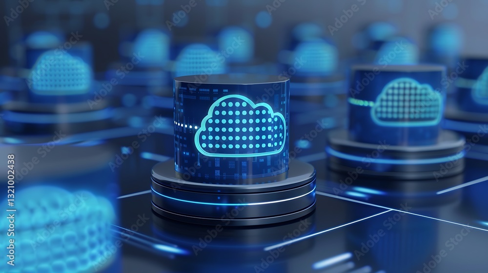 Poster cloud computing server technology with digital data and network connections in modern business envir