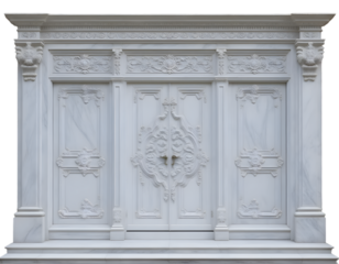 3d rendering of a white marble fireplace isolated on a transparent background