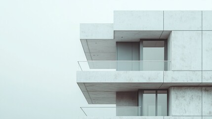 A striking example of modern architecture stands tall against a muted sky, featuring smooth concrete surfaces and expansive glass elements