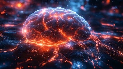 Abstract futuristic brain with energy surges and luminous patterns