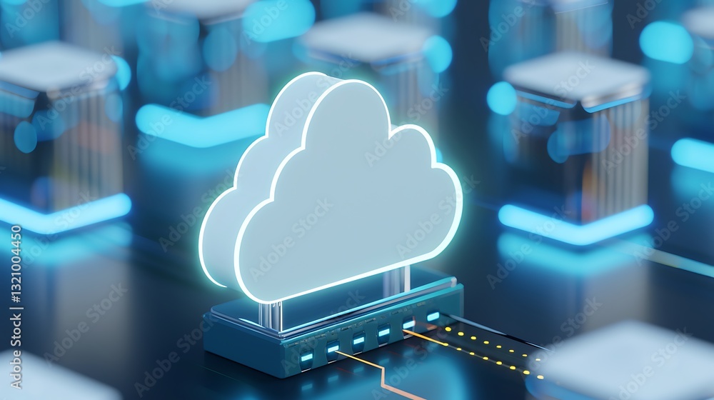 Poster digital cloud computing symbol on circuit background with glowing elements and modern technology aes
