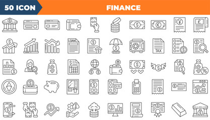 Finance icon set. Containing budget, savings, expense,and more. Line vector icons collection.