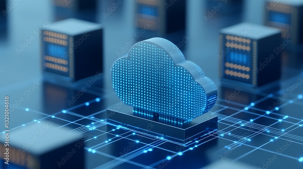 Poster digital cloud concept with data transmission and server technology in modern cyber environment