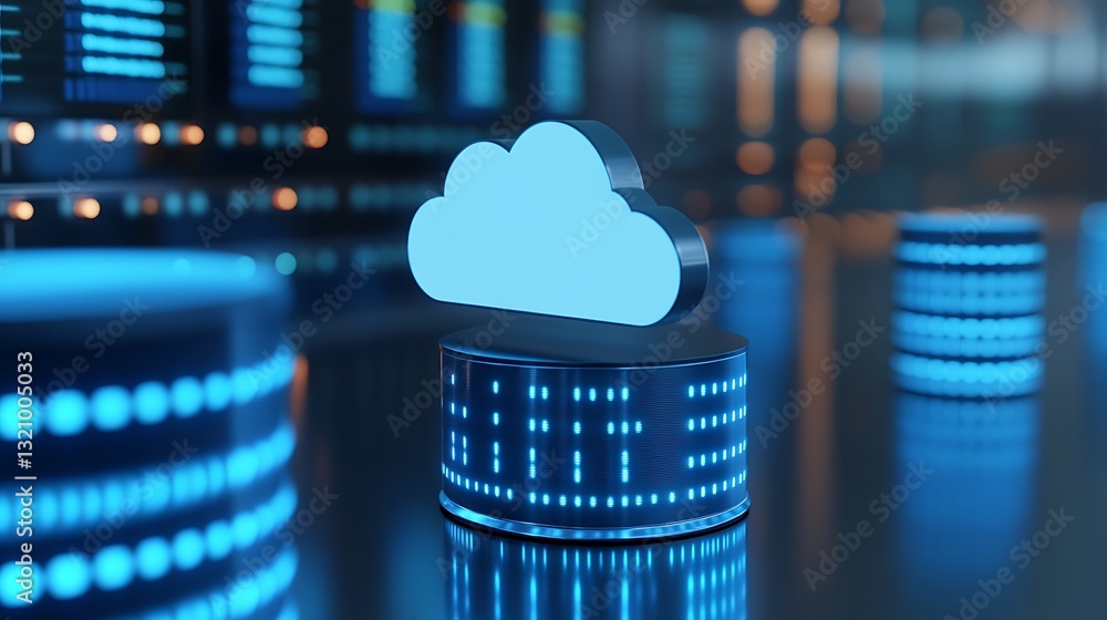 Poster digital cloud icon representing cloud computing technology on abstract data background