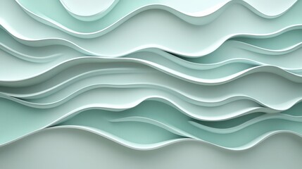Naklejka premium Seamless Minimalist Pattern, Light Green 3D Waves Texture, Elegant Flowing Line Background