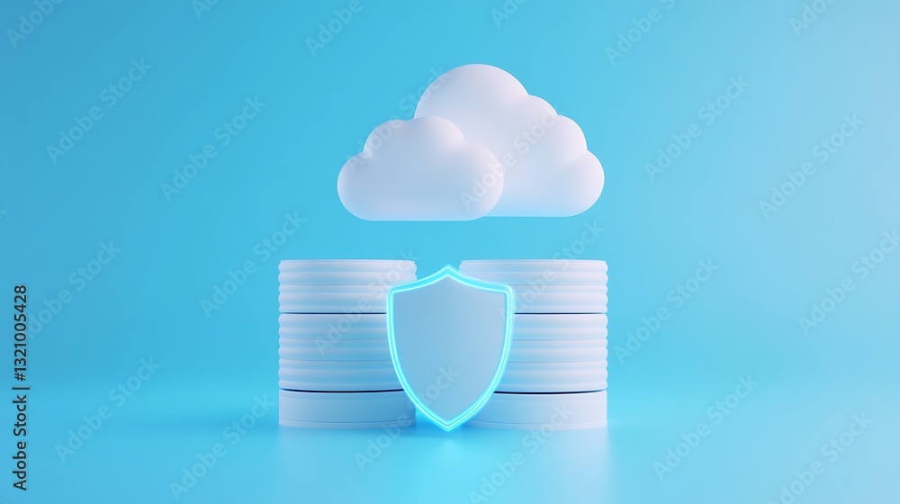 Aufkleber digital cloud storage concept with cloud and shield symbolizing data security in vibrant blue backgr