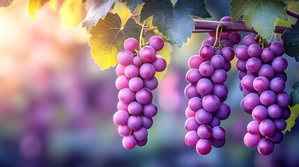 Bright Cluster of Ripe Purple Grapes Hanging on a Vineyard Vine