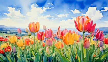 青空とチューリップ