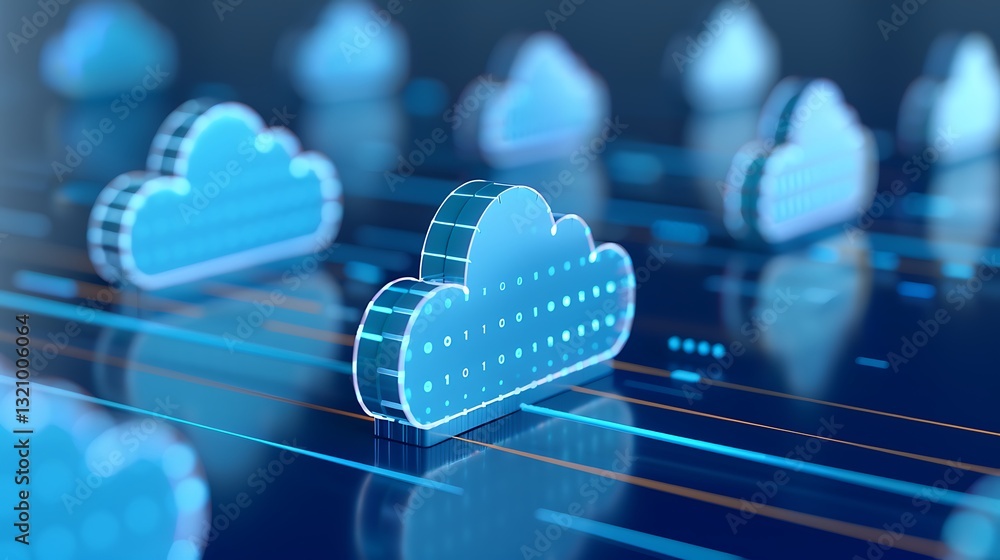 Poster digital cloud technology concept with data lines and network connections in abstract background