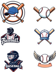Vsai baseball player, bats, ball, helmet and cap logos collection