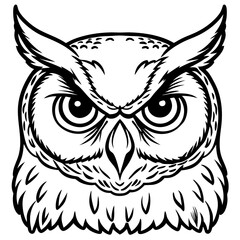 Obraz premium a close-up illustration of an owl's face, with a serious, focused expression, showcasing detailed features. This owl is a symbol of wisdom, knowledge, and intelligence