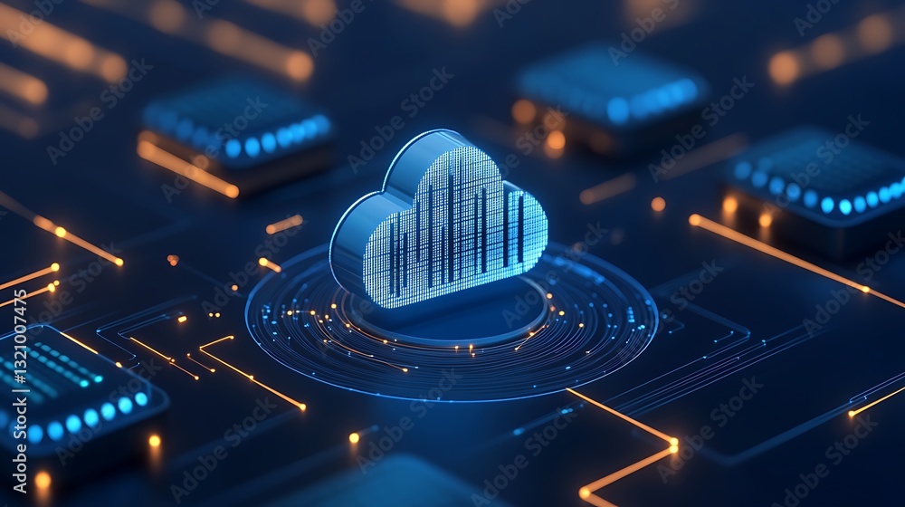 Aufkleber futuristic cloud computing concept with digital elements and blue light effects in abstract technolo