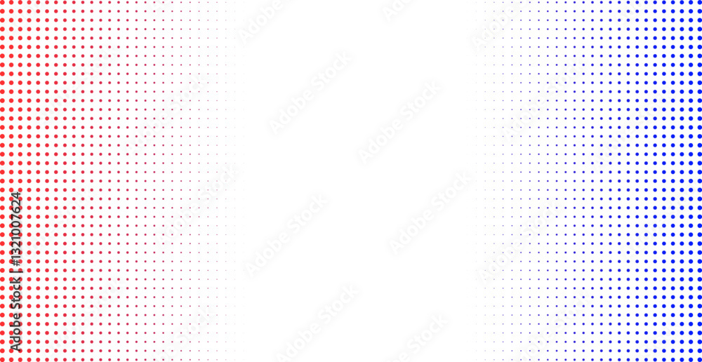 Wall mural halftone red blue dotted versus background. abstract vector gradient dotted texture backdrop