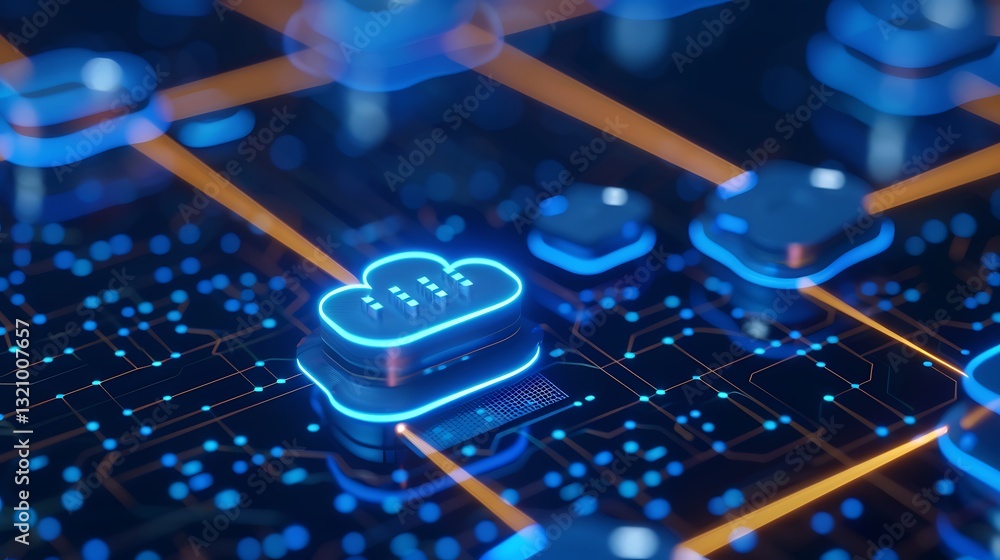 Aufkleber futuristic cloud computing concept with glowing circuit board and neon technology elements
