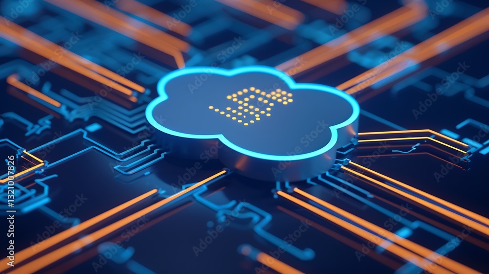 Aufkleber futuristic cloud computing concept with neon circuitry and digital connections in technology design