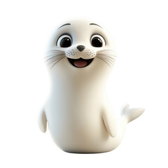 Obraz premium Happy cartoon seal character smiling cheerfully on isolated transparent background, PNG