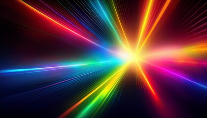 Vibrant Blurred Rainbow Light Effect. Dynamic, lens refraction & crystal on black. Energetic, abstract, luminous design