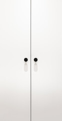 Minimalist white wardrobe with black circular handles and sharp clean lines