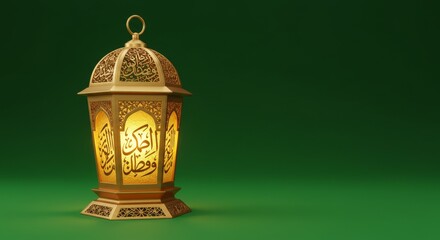 Islamic Ramadan lantern on green background 3D rendering