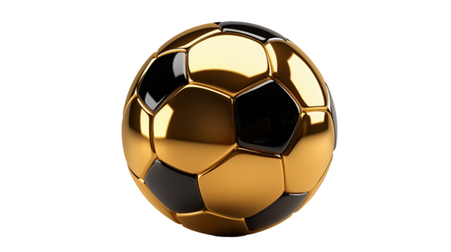 golden soccer ball isolated on transparent background. Png illustration