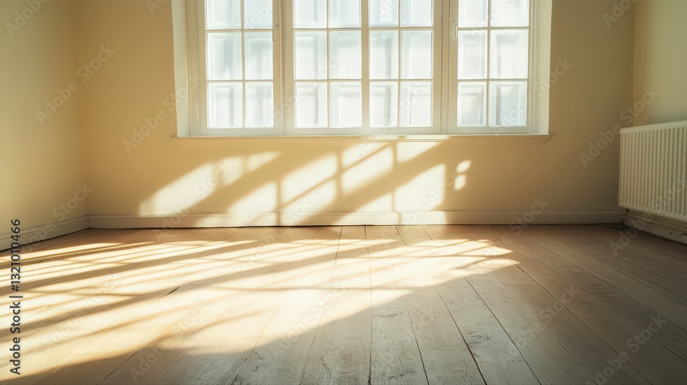 Poster Sunlight Streaming Through Window in Empty Room