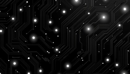 Obraz premium Seamless AI-inspired monochrome circuit board tessellation, futuristic cyberpunk luxury pattern, sophisticated high-tech refinement