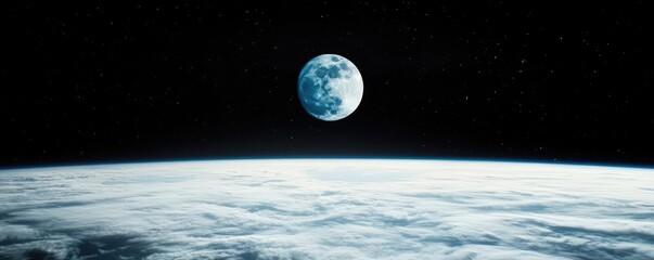 Naklejka premium Dark sky concept. A breathtaking view of Earth from space, showcasing its beauty and vastness.