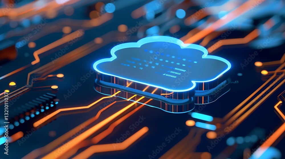 Aufkleber futuristic digital cloud icon on circuit board with glowing connections and data flow elements