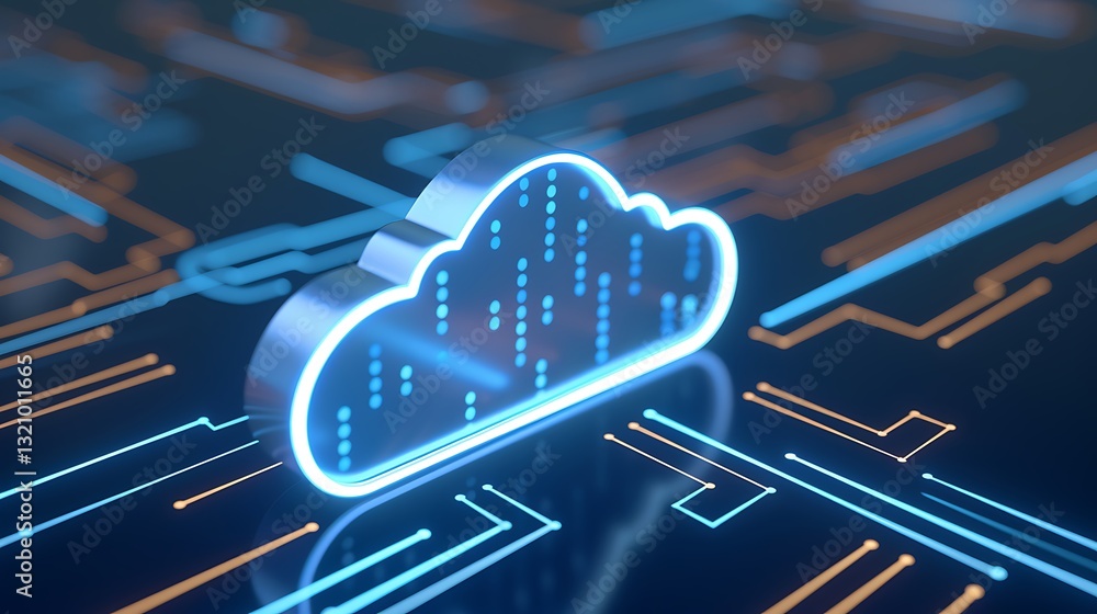Aufkleber futuristic digital cloud technology with glowing lines and data representation on a dark background