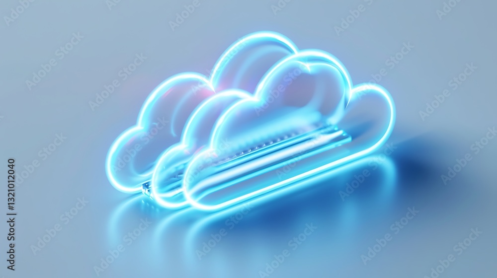 Poster futuristic neon cloud design for digital storage and data management concepts in technology