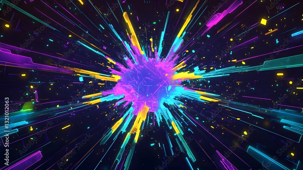 Aufkleber abstract explosion of colorful lines and illuminated geometric shapes