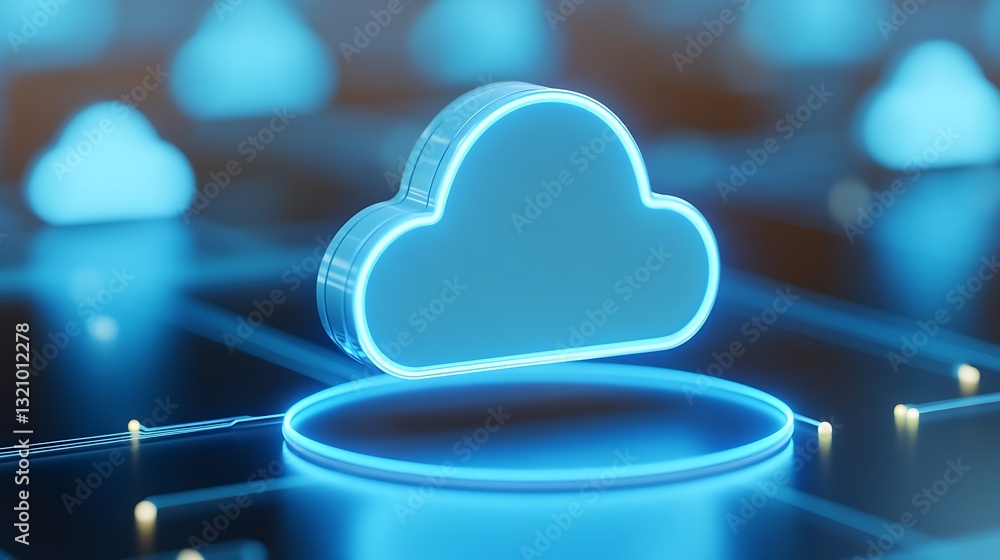 Aufkleber glowing blue cloud symbol on digital circuit background for cloud technology and data storage concep
