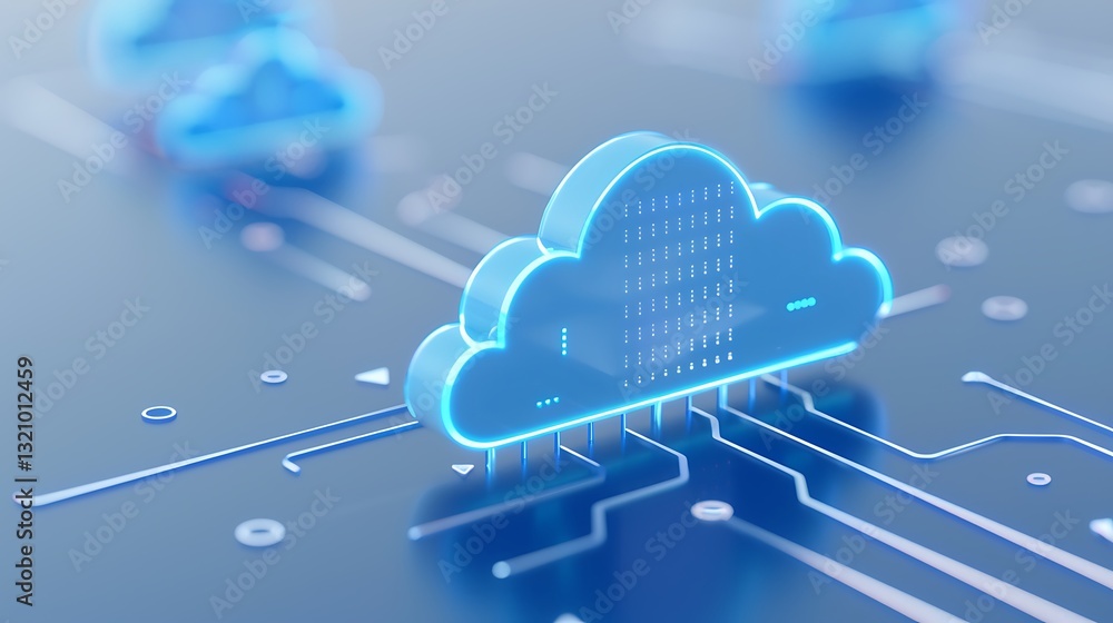 Poster glowing cloud symbol with digital data streams creating a futuristic technological concept for data 