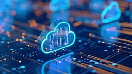 High-Tech Cloud Computing Concept with Digital Data Flow and Abstract Circuit Background