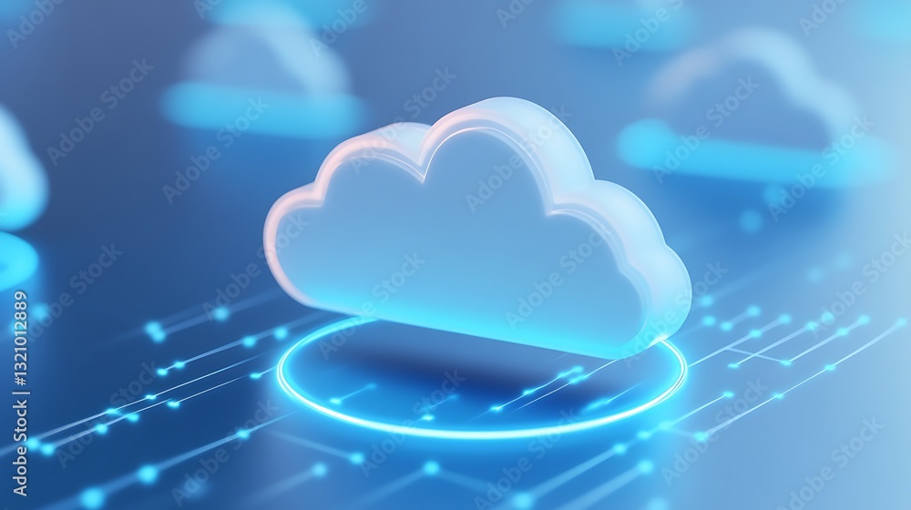 Poster modern 3d cloud icon with digital network connections representing cloud computing technology