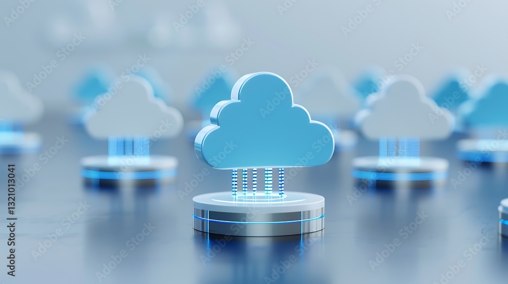 Poster modern cloud computing concept with 3d rendering of abstract cloud on base in technology environment