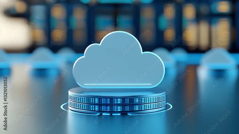 Poster modern cloud computing concept with abstract cloud icon on futuristic platform in digital environmen