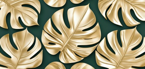 Seamless Art Deco golden palm leaves on deep emerald, refined Gatsby floral luxury pattern, sophisticated botanical high-end elegance