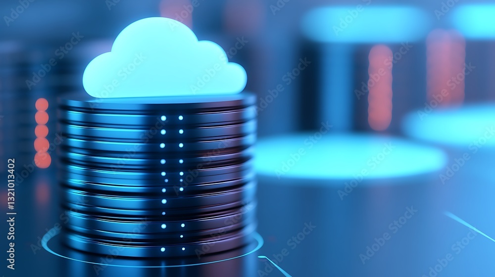 Poster modern cloud computing concept with digital data storage and futuristic technology elements